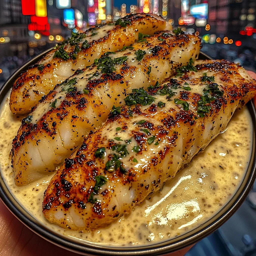 Garlic Herb Cod Strips with Creamy Lemon Sauce photo